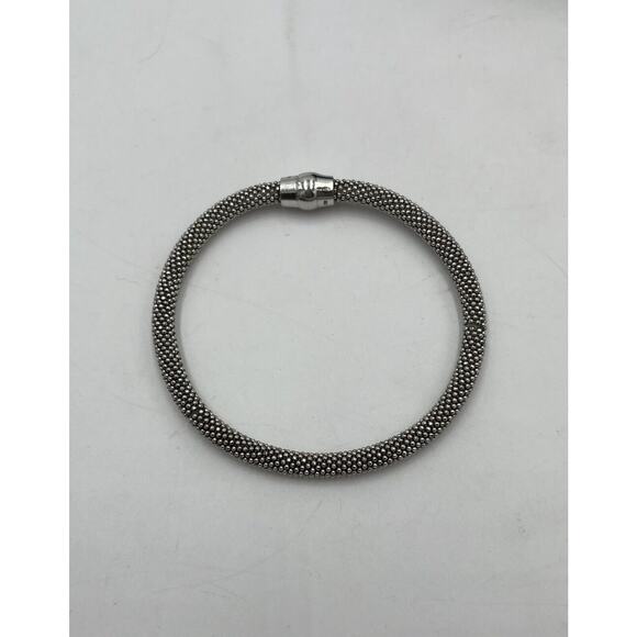 Sterling Silver 925 Diamond Cut Mesh Flexible Bangle Bracelet Magnetic Closure - Picture 13 of 16